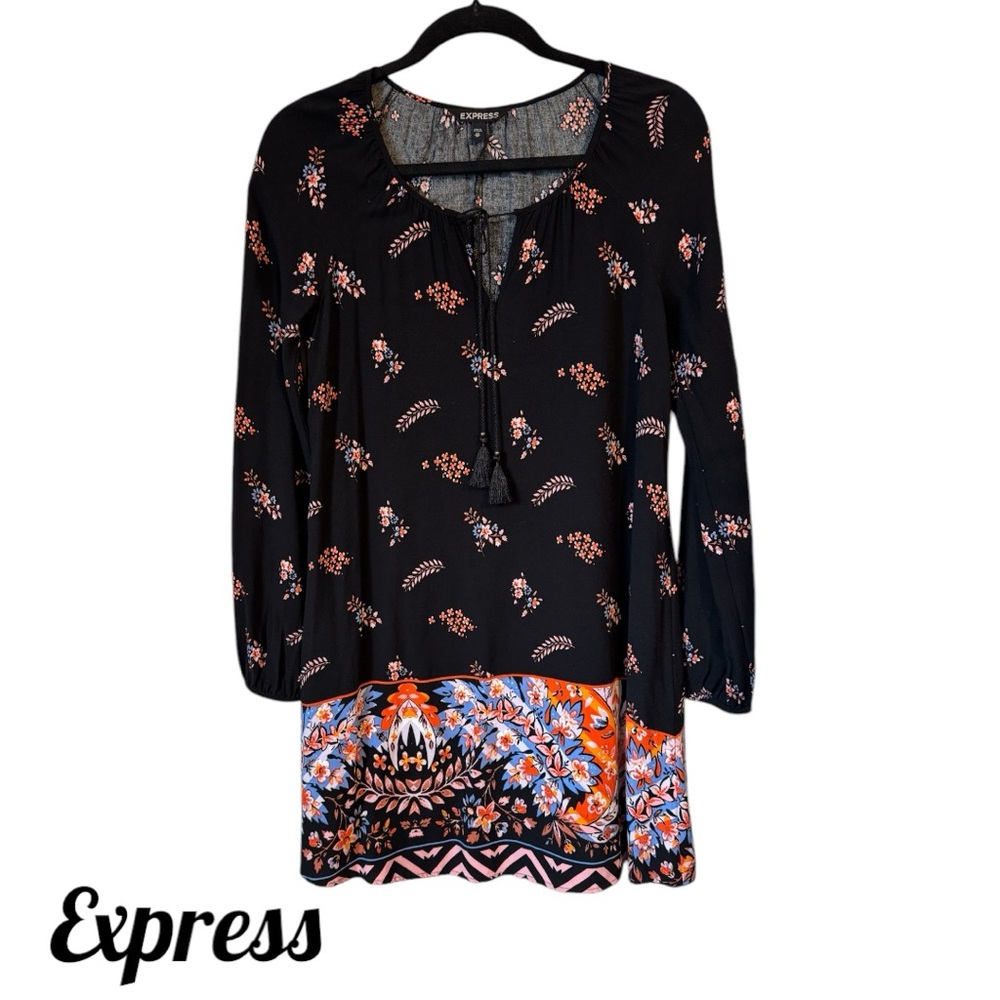❤️Express Black Floral Tunic Dress XSMALL #CL - Picture 1 of 6